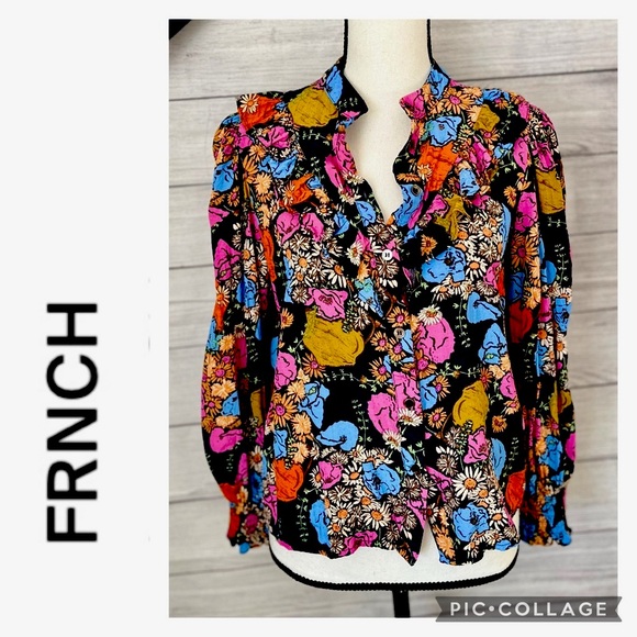 FRNCH LYANE FLORAL BUTTON DOWN BLOUSE PARIS FRANCE - Picture 1 of 6